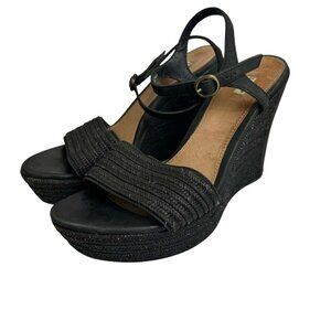 UGG Women's Size 7 Fitchie Platform Black Wedge Sandals 1006844